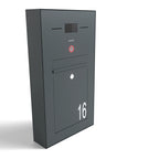Grauer Briefkasten Edelstahl Aufputz B2A-LC mit Klingel und Hausnummer 16