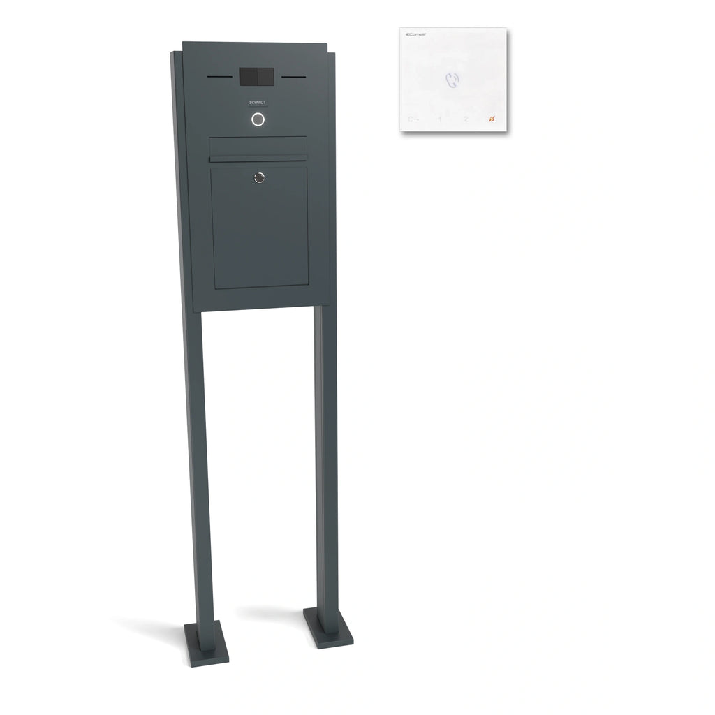 Freistehender Edelstahl Briefkasten B2 Audio LC mit integrierter Sprechanlage und Innenstation
