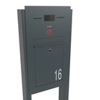 Freistehender Briefkasten B2 Audio LC aus Edelstahl in Anthrazit mit Klingel und Hausnummer 16