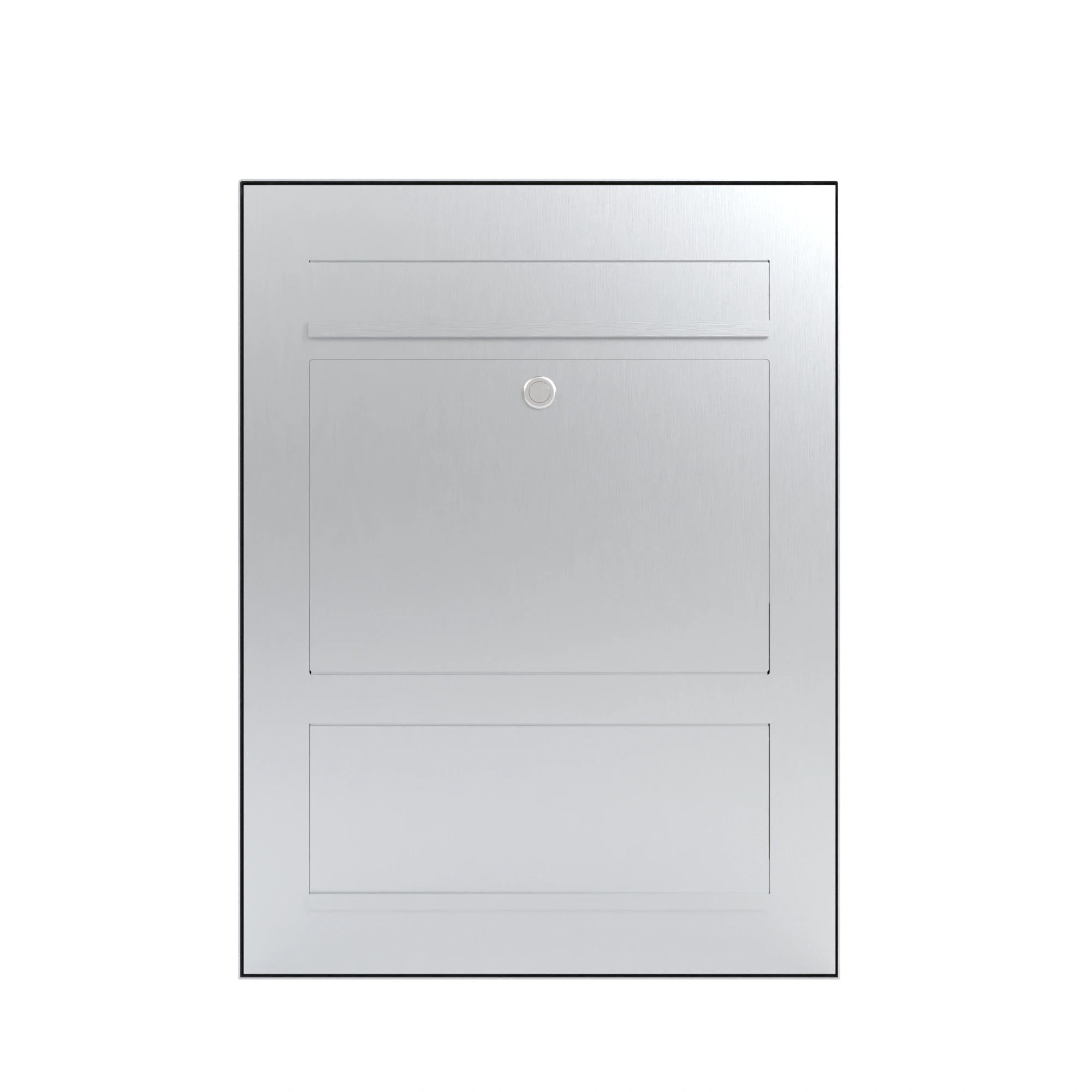 Edelstahl Aufputz Briefkasten B3 Compact mit integriertem Zeitungsfach, Frontansicht, modernes Design, langlebiges Material