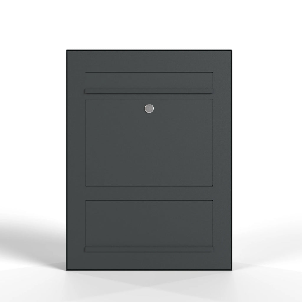 Edelstahl Briefkasten B3 Compact Aufputz mit Zeitungsfach, moderne Briefkasten-Design, frontale Ansicht