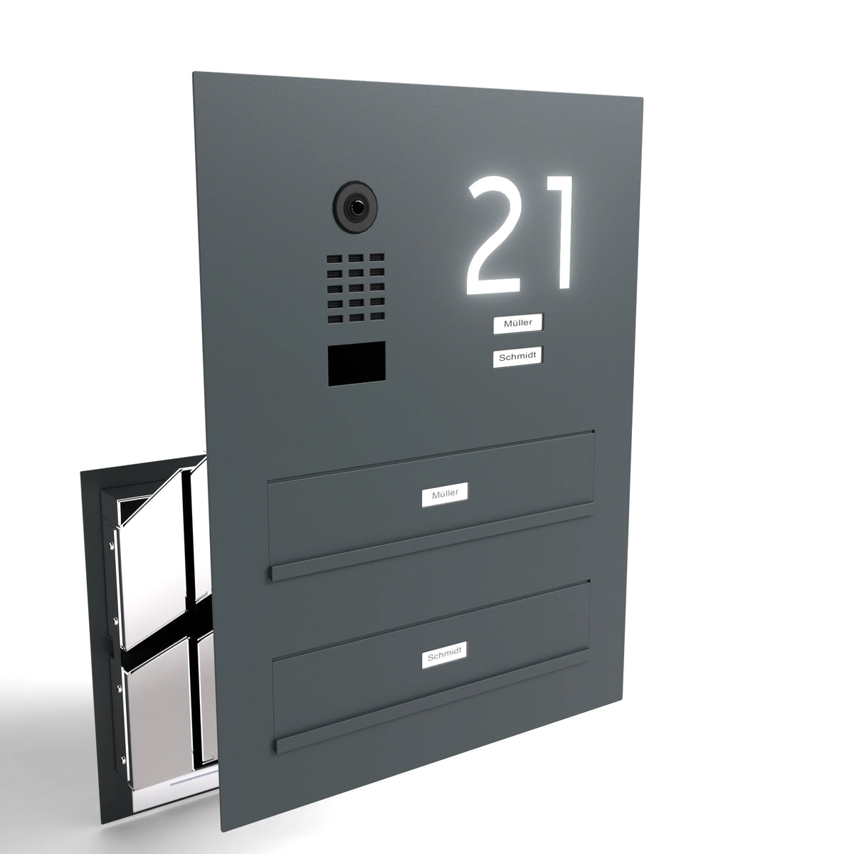Edelstahl Durchwurfanlage Zweifamilie B3V-DoorBird Hausnummer