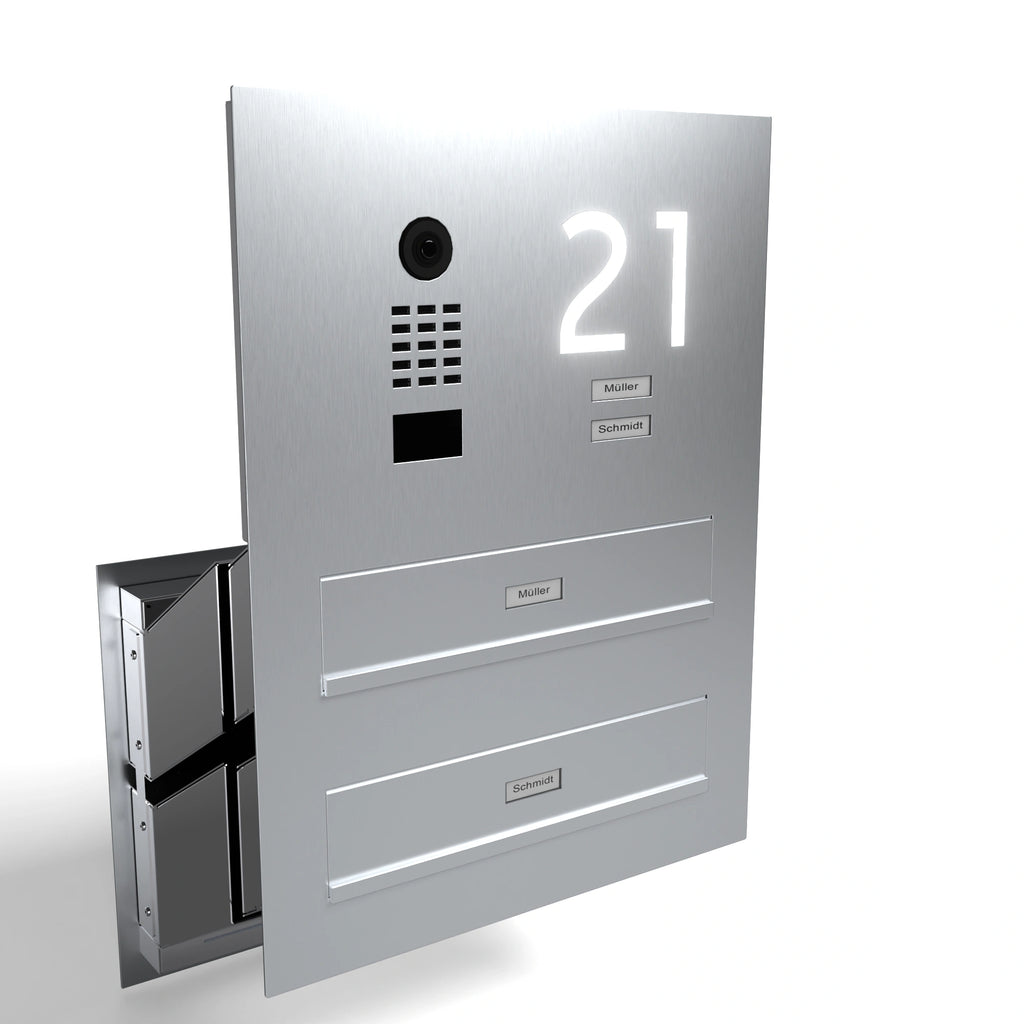 Edelstahl Durchwurfanlage Zweifamilie B3V-DoorBird Hausnummer