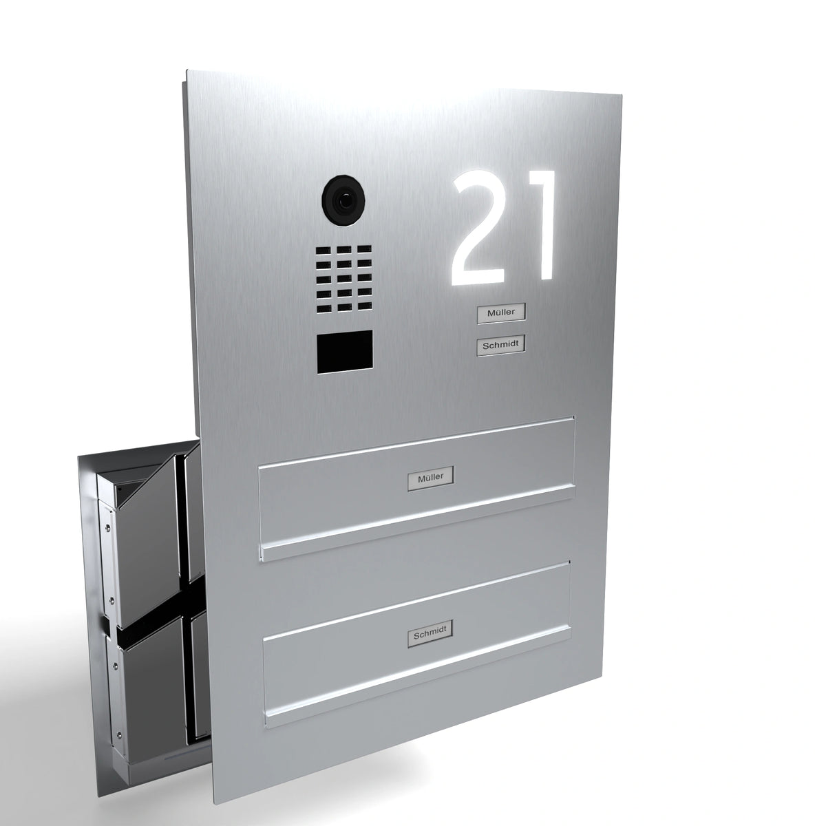 Edelstahl Durchwurfanlage Zweifamilie B3V-DoorBird Hausnummer