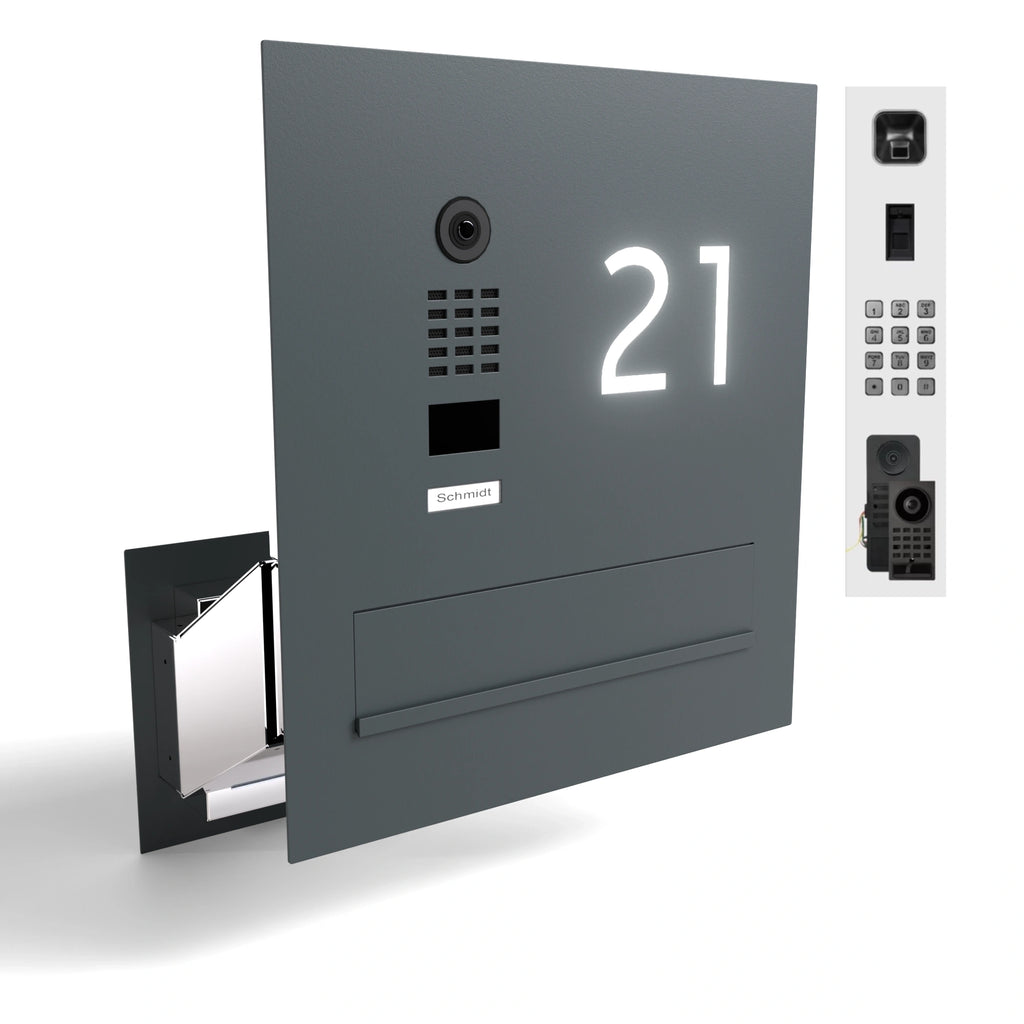 Edelstahl Durchwurfanlage B3V-DoorBird mit integrierter Kamera Klingel und beleuchteter Hausnummer