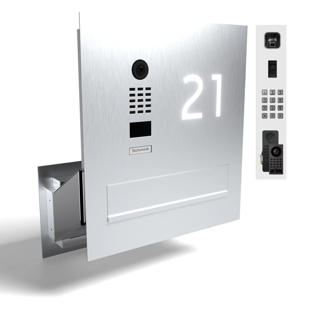 Edelstahl Durchwurfanlage B3V-DoorBird mit integrierter Kamera und beleuchteter Hausnummer