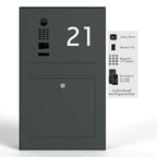 Briefkasten mit Videosprechanlage und Hausnummer 21 zur Aufputzmontage