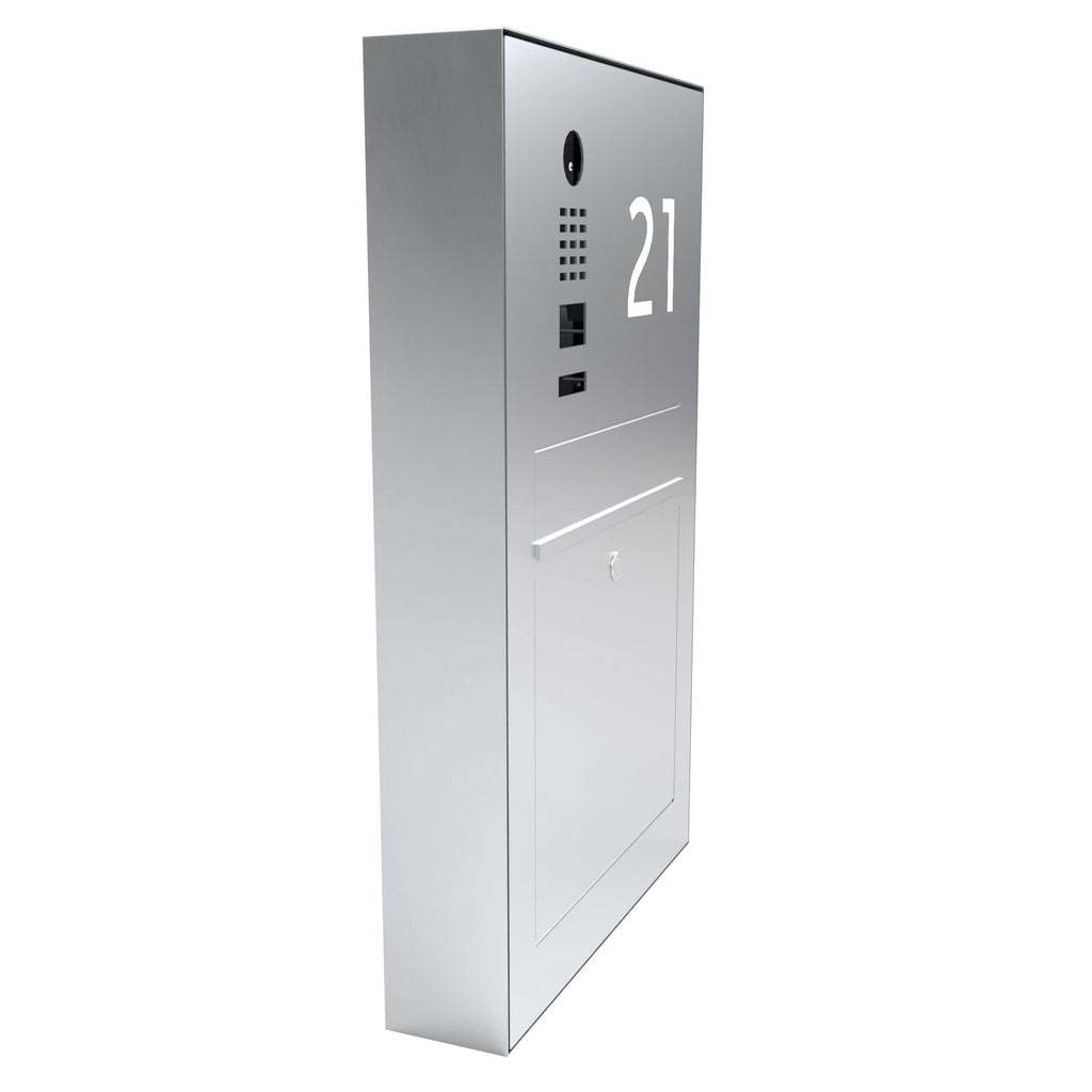 Briefkasten mit Videosprechanlage und Hausnummer B3V-DoorBird zur Aufputzmontage aus Edelstahl