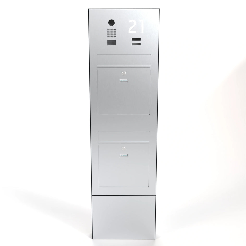 Doppelbriefkasten B3-Stele freistehend DoorBird Hausnummer