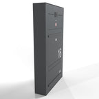 Briefkasten aus Edelstahl, Aufputz B3 Compact Video-LC, mit integriertem Zeitungsfach und moderner Oberfläche, links montiert.