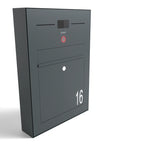 Dunkelgrauer Briefkasten Edelstahl Aufputz B3A-LC mit Klingel und Hausnummer 16