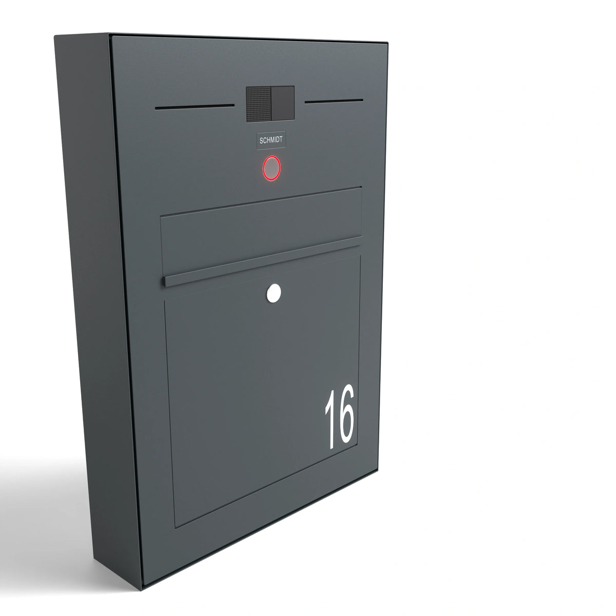 Dunkelgrauer Briefkasten Edelstahl Aufputz B3A-LC mit Klingel und Hausnummer 16