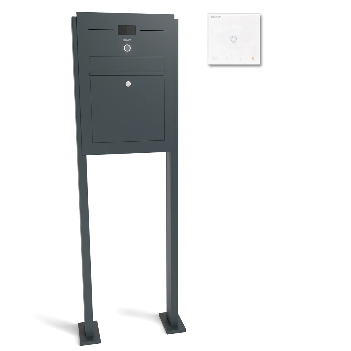 Freistehender Edelstahl Briefkasten B3A Audio LC mit integrierter Sprechanlage