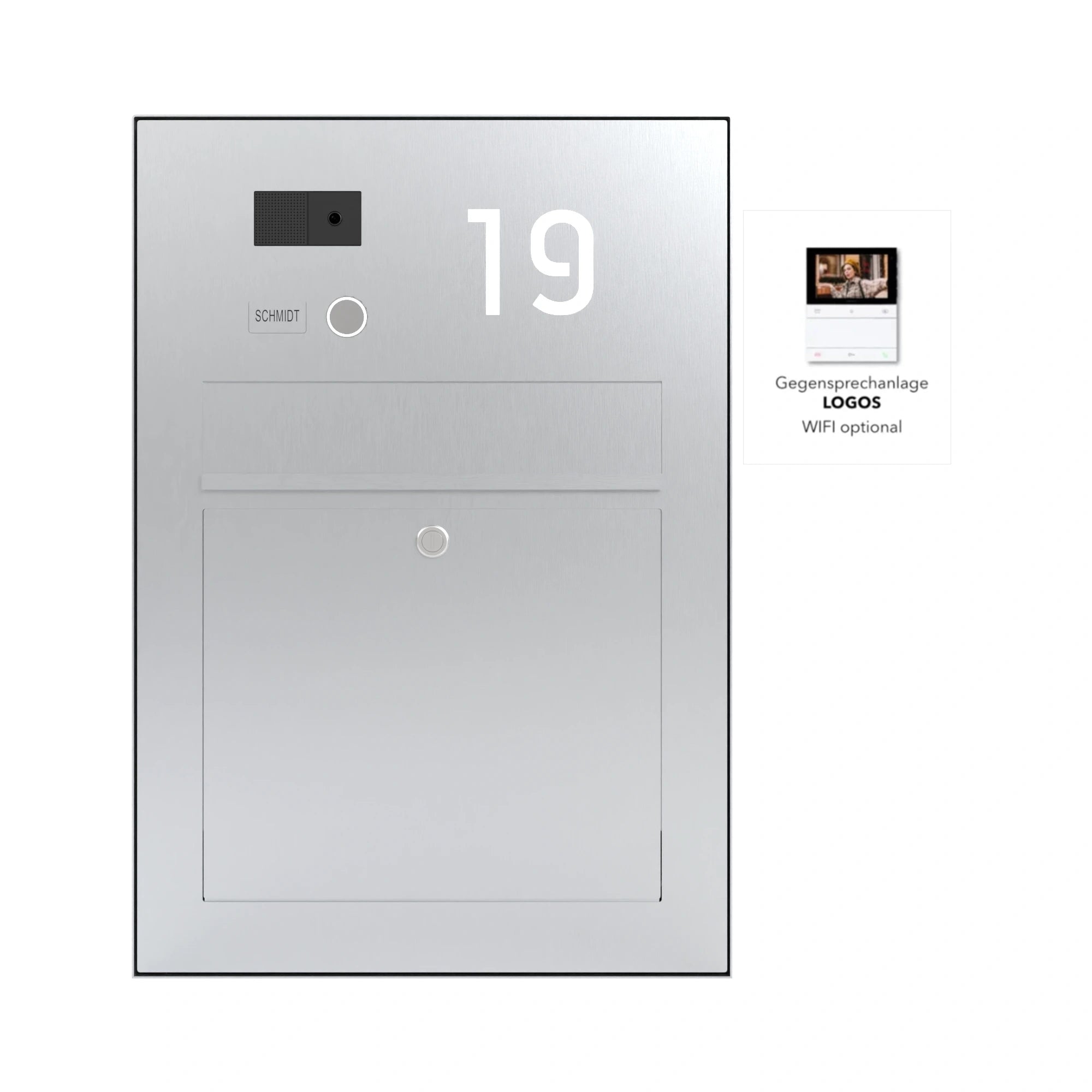 Briefkasten Aufputz Edelstahl B3V-LC Ultra mit Hausnummer und Gegensprechanlage