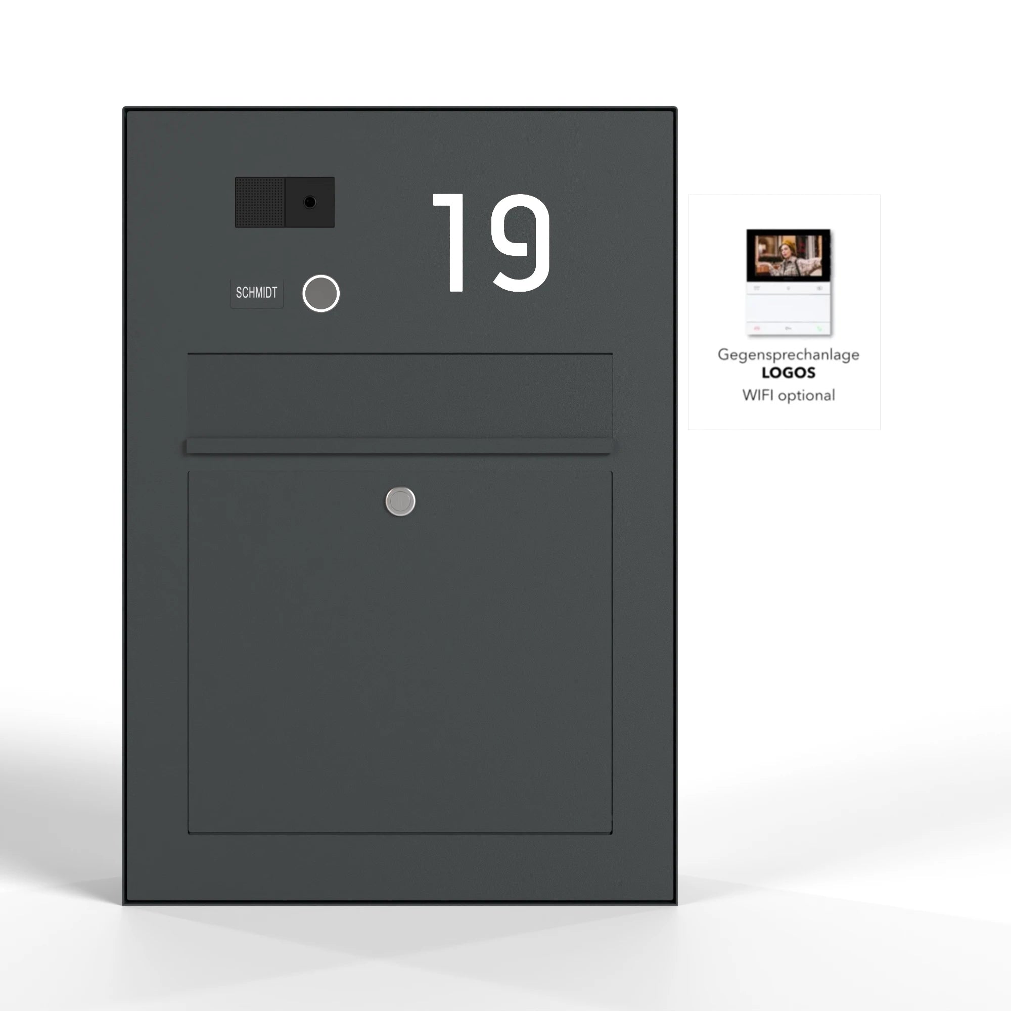 Briefkasten Aufputz Edelstahl B3V-LC Ultra mit Hausnummer und Gegensprechanlage