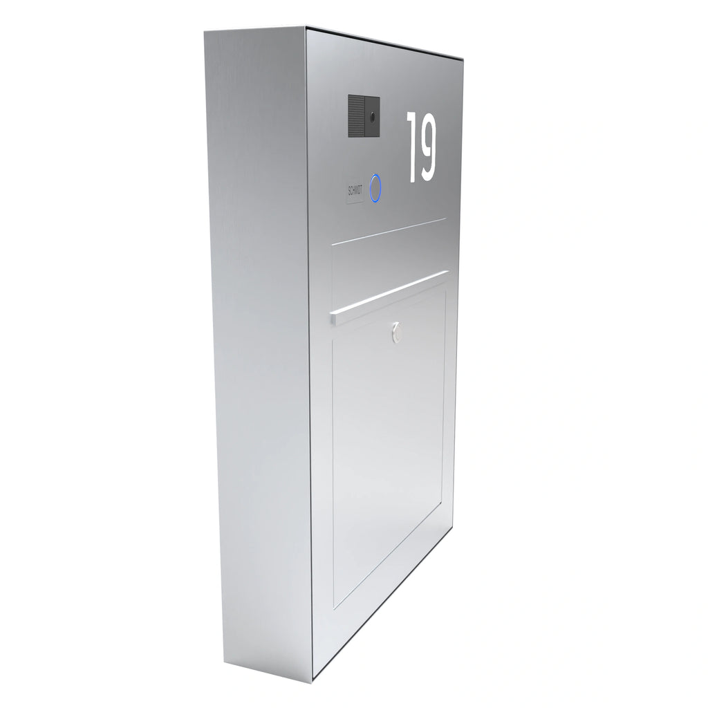 Briefkasten Aufputz Edelstahl B3V-LC Ultra mit integrierter Hausnummer und Sprechanlage