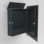 Briefkasten aus Edelstahl B1 Shield von Briefkasten1, offen, mit anthrazitfarbener Pulverbeschichtung RAL7016, modernes Design