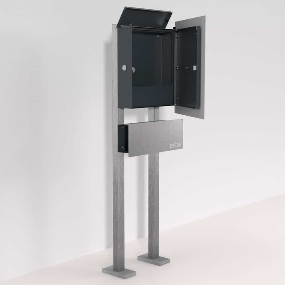Edelstahl Briefkasten mit Zeitungsfach freistehend – B1 Steel