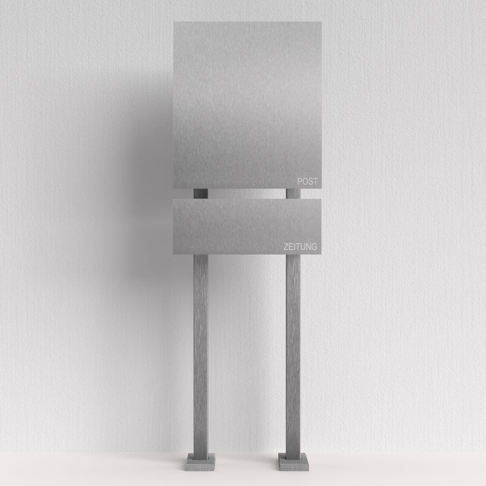 Edelstahl Briefkasten mit Zeitungsfach freistehend – B1 Steel