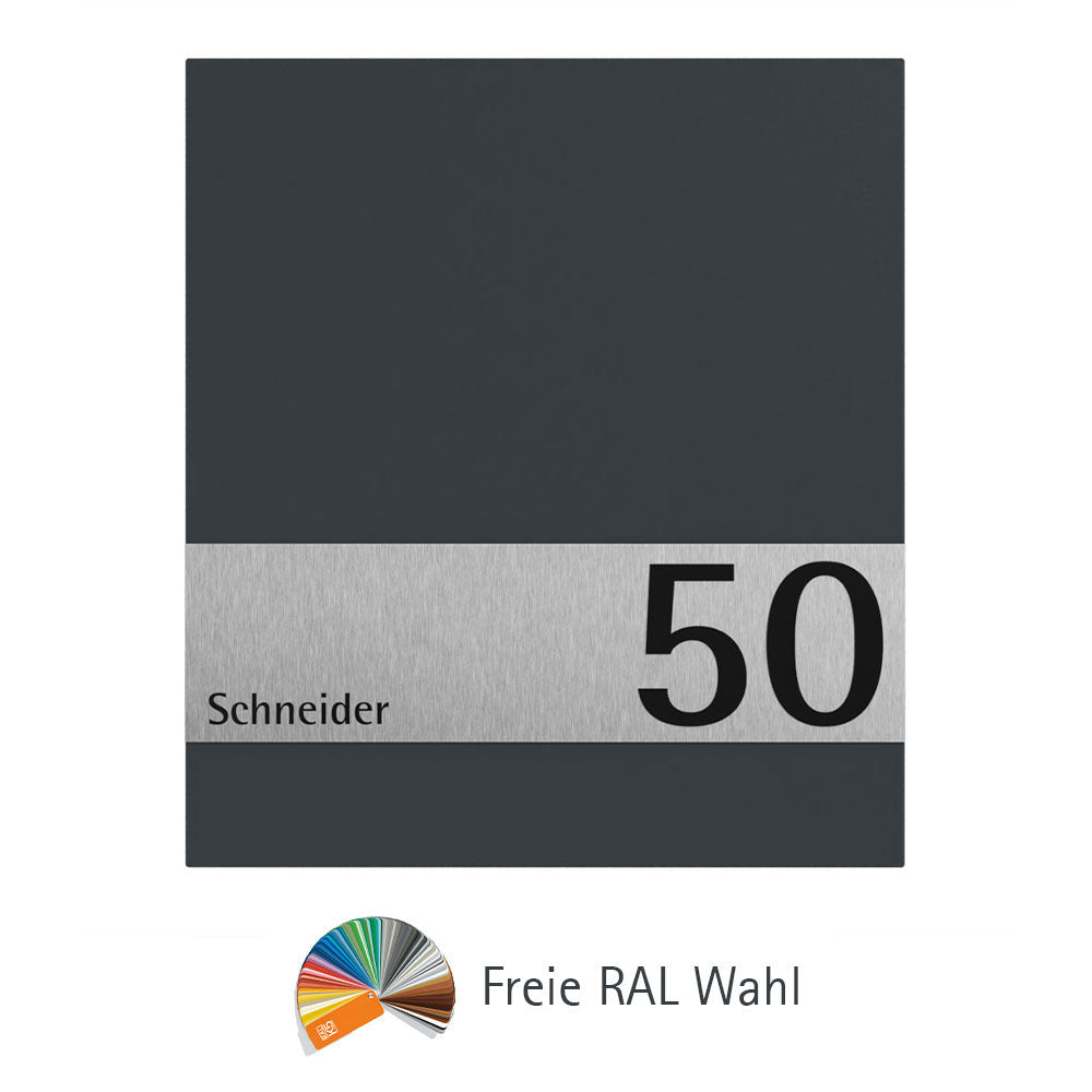 Edelstahl Briefkasten B1 Shield von Briefkasten1, geschliffen, mit weißer Pulverbeschichtung und RAL7016.