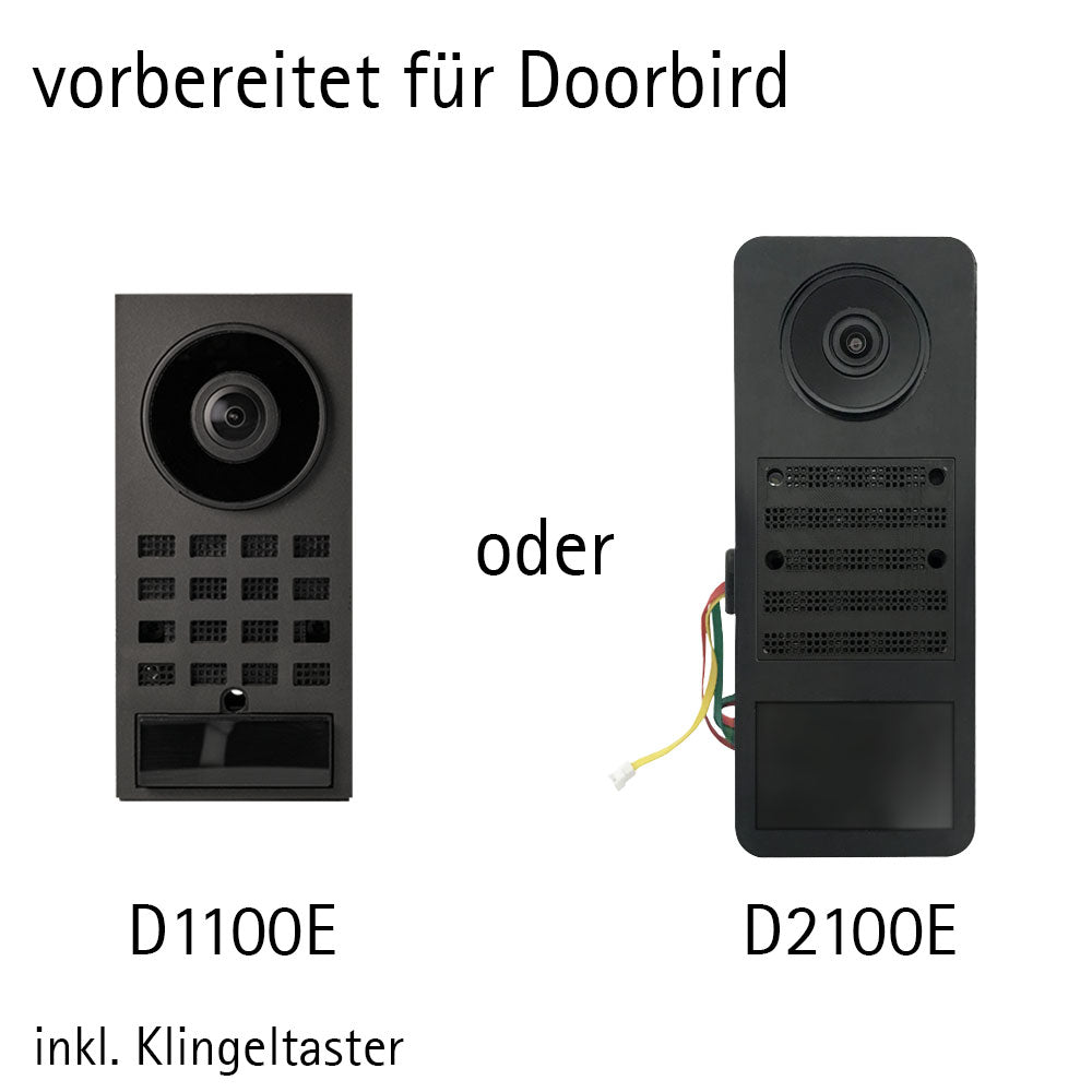 Anthrazitfarbener Briefkasten aus Edelstahl mit Videosprechanlage B3V-DoorBird, pulverbeschichtet, modernes Design