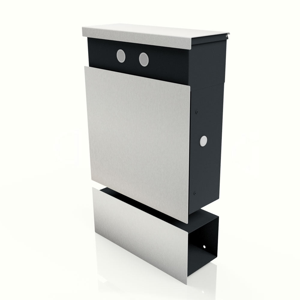 Edelstahl Briefkasten Zeitungsfach B5 Steel Doppelklingel