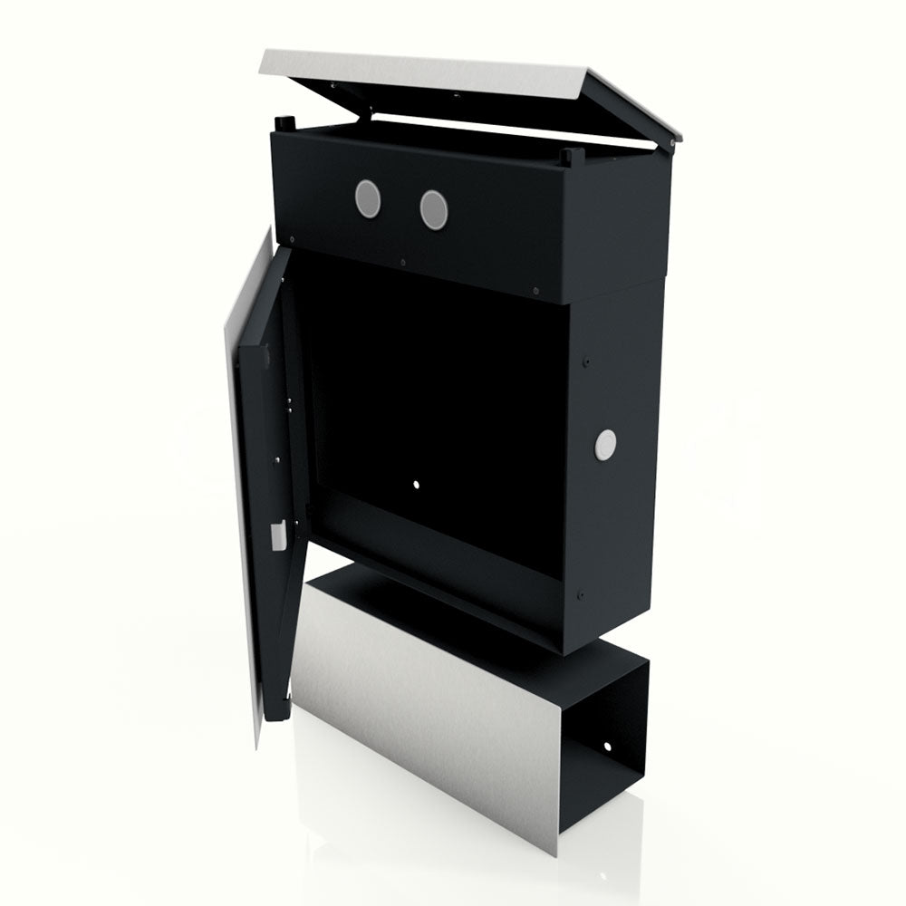 Edelstahl Briefkasten Zeitungsfach B5 Steel Doppelklingel