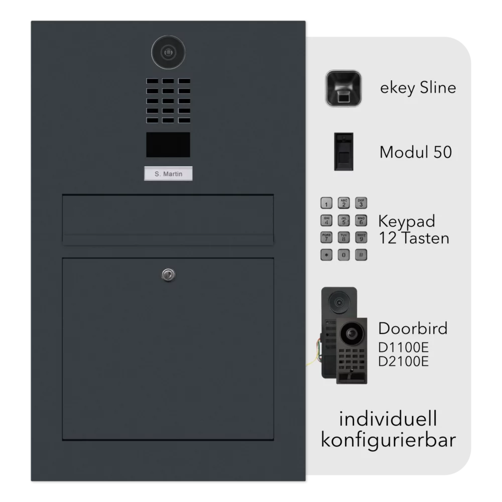 Anthrazit Briefkasten Videosprechanlage B3V-DoorBird Individuell