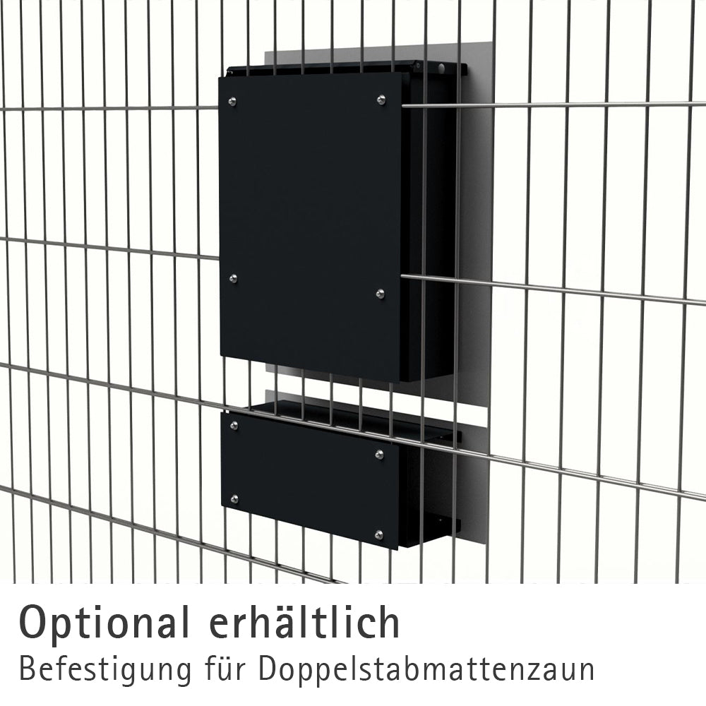 Edelstahl Briefkasten mit Zeitungsfach und Pulverbeschichtung in Anthrazit, geeignet für Zaun und Doppelstabmattenzaun.
