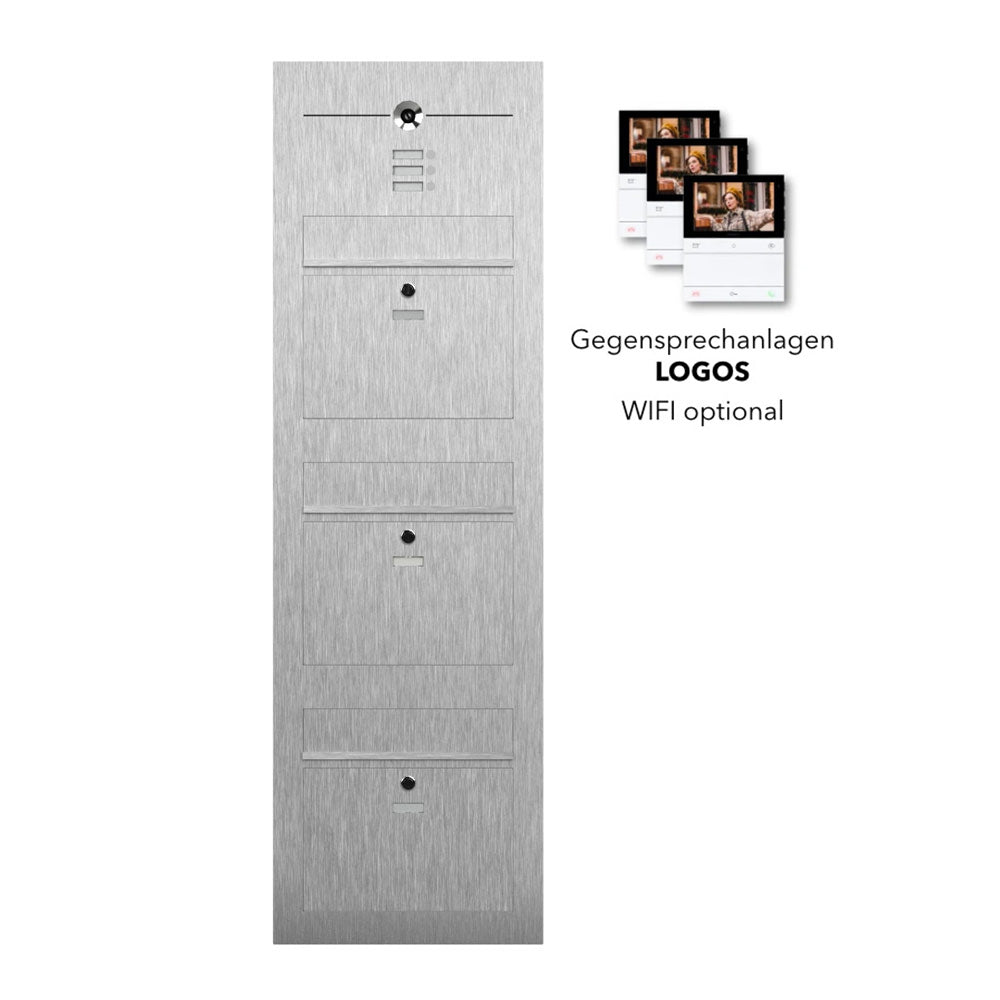 Dreifach Briefkasten Mehrfamilie Edelstahl B3 Video-LC Compact