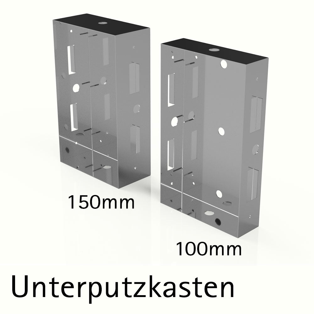 Anthrazitfarbener Briefkasten mit Videosprechanlage B3V-DoorBird, Unterputzmontage, modernes Design, sichtbare Türstation und Kamera
