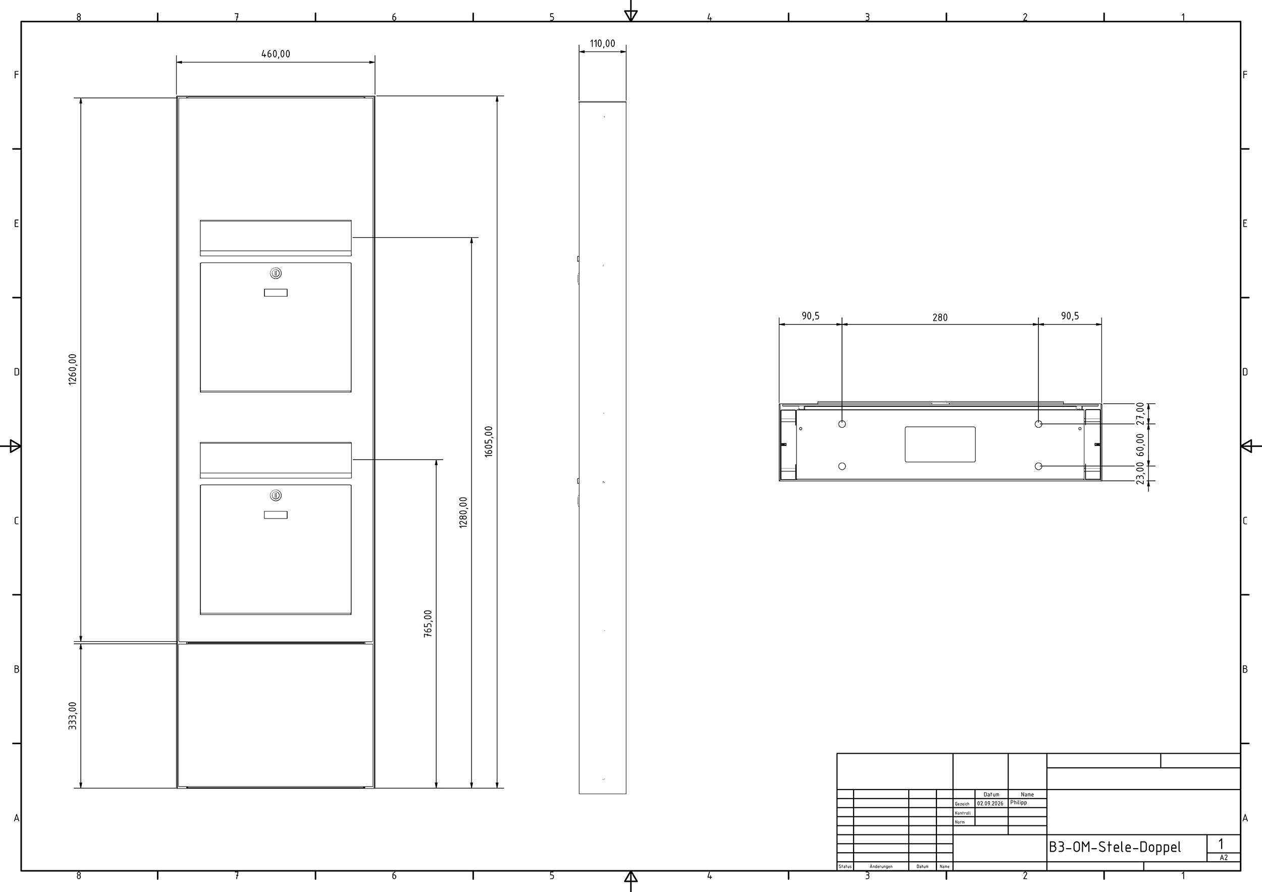 Doppelbriefkasten B3-Stele freistehend DoorBird