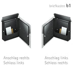 Briefkasten Edelstahl B1 Shield von Briefkasten1 mit robustem Design und moderner Optik, aus glänzendem Edelstahl gefertigt.