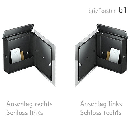 Briefkasten Edelstahl B1 Shield von Briefkasten1 mit robustem Design und moderner Optik, aus glänzendem Edelstahl gefertigt.